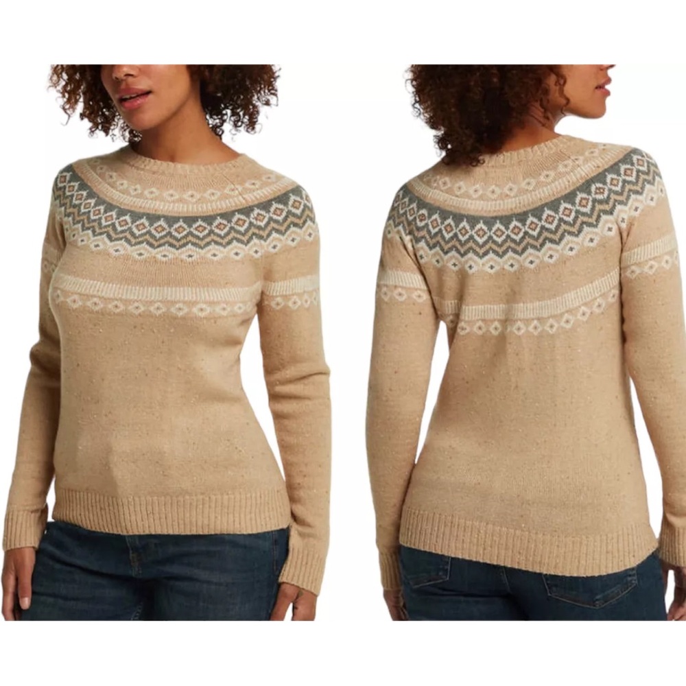 New Weatherproof Ladies Fairisle Beige/Brown  Pullover Sweater Size 2XL NWT